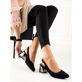 M.Daszyński Czółenka Z Odkrytą Piętą czarne srebrny 1