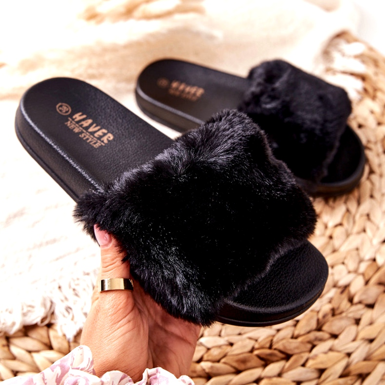 PH1 Gumowe Profilowane Klapki Z Futerkiem Czarne Emmie 1