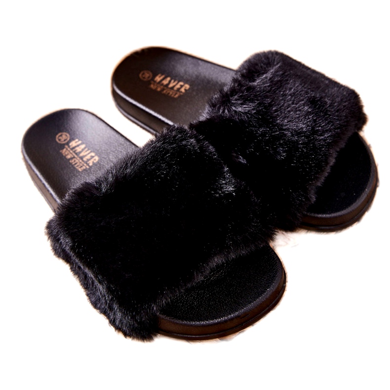 PH1 Gumowe Profilowane Klapki Z Futerkiem Czarne Emmie 3