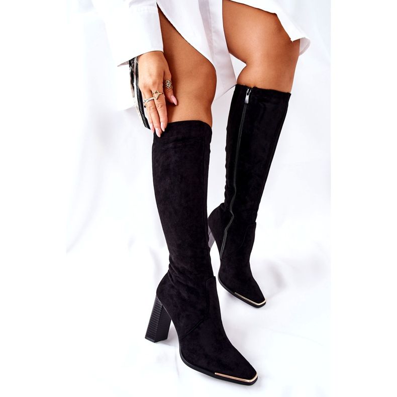 PS1 Damskie Ciepłe Kozaki Złoty Nosek Czarne Puentos 3