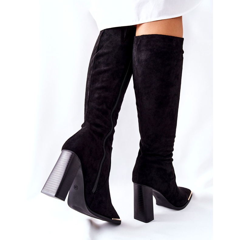 PS1 Damskie Ciepłe Kozaki Złoty Nosek Czarne Puentos 5