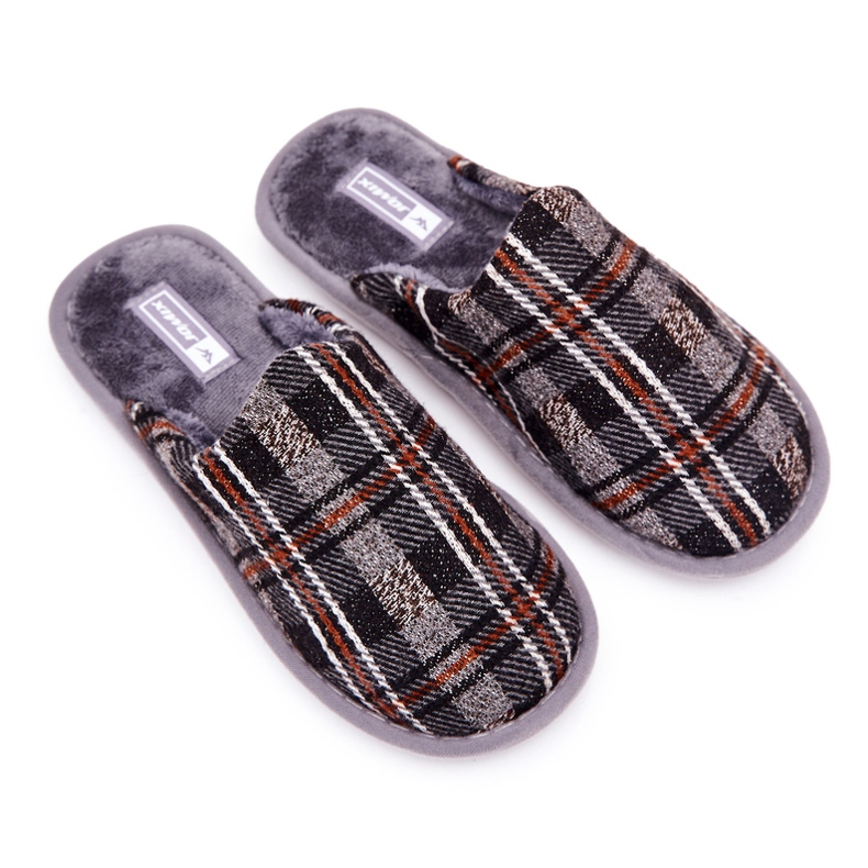 WJ1 Ocieplane Papcie Męskie Kratka Szare Whisper brązowe 1