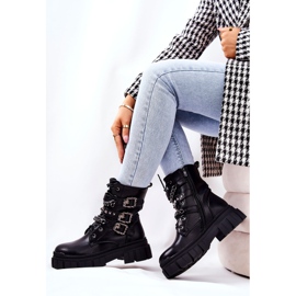 WS1 Botki Wiązane Łańcuch Sprzączka Czarne Reiloy 2