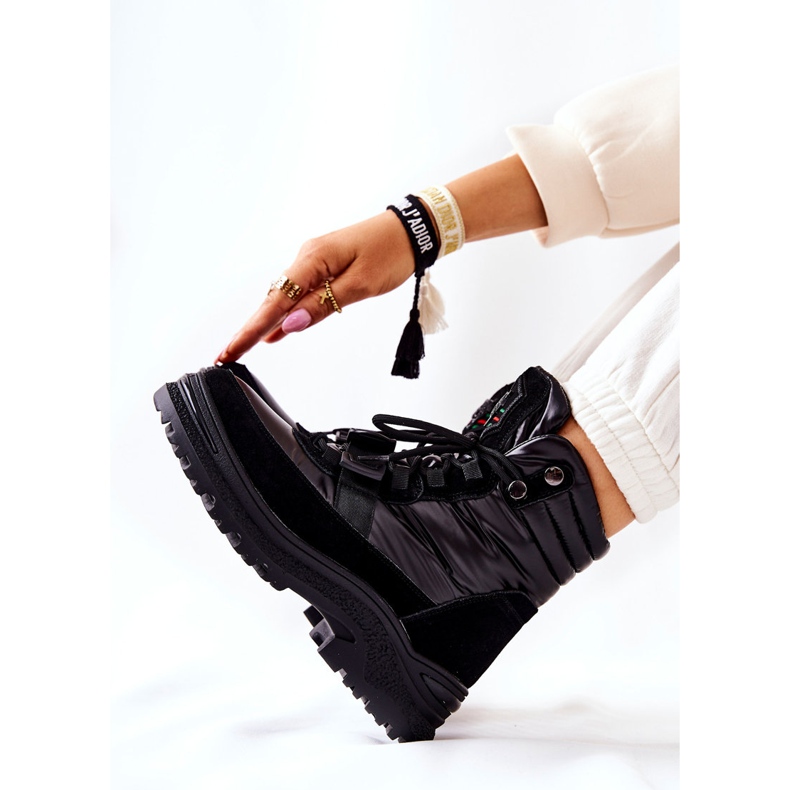 PS1 Damskie Botki Śniegowce Na Suwak Czarne Marcia 2