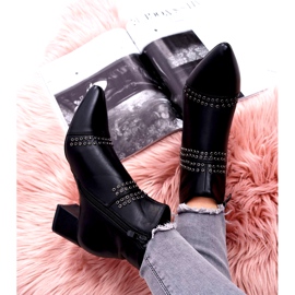 PS1 Damskie Botki Na Słupku W Szpic Z Nitami Czarne Primma 4