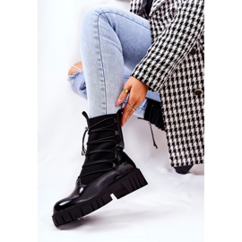 PL4 Lakierowane Botki Workery Ze Skarpetą Czarne Connor 2