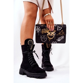 PL4 Zamszowe Botki Ze Zdobieniem Czarne Elaina 2