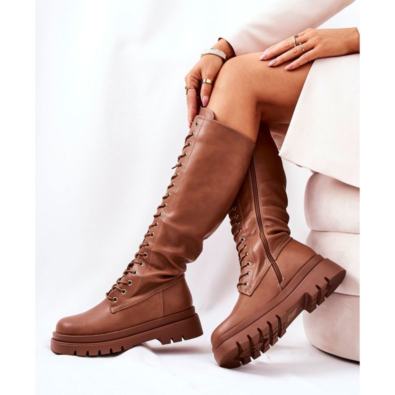 PG2 Wysokie Ocieplane Wiązane Kozaki Camel Kannies brązowe 1