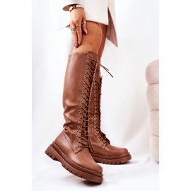 PG2 Wysokie Ocieplane Wiązane Kozaki Camel Kannies brązowe 2