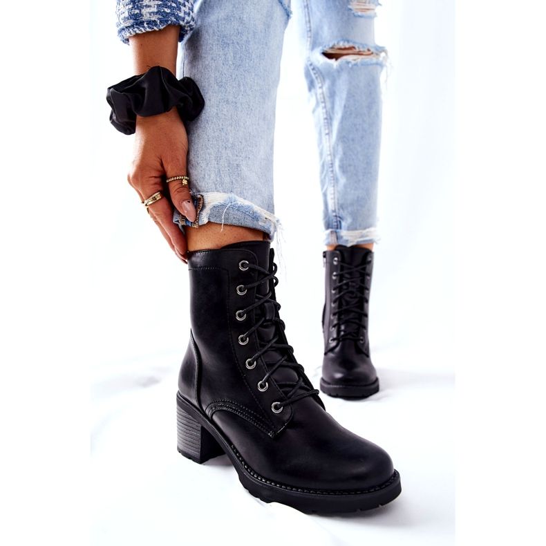 PE1 Botki Wiązane Na Słupku Ocieplane Czarne Nerynis 5