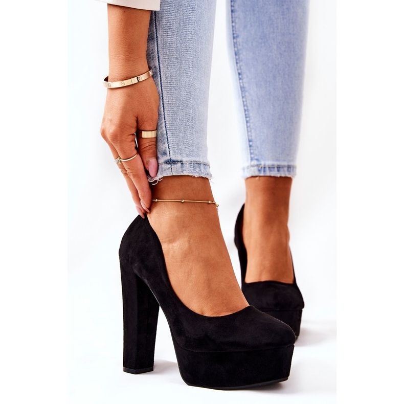 WS1 Zamszowe Czółenka Na Platformie Czarne Bemiso 1