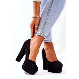 WS1 Zamszowe Czółenka Na Platformie Czarne Bemiso 2