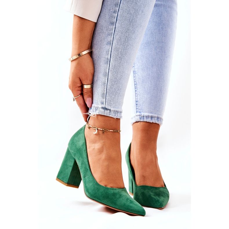 WS1 Czółenka Na Słupku Zamszowe Zielone Florena 1