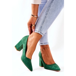 WS1 Czółenka Na Słupku Zamszowe Zielone Florena 2