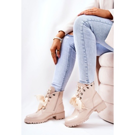 PL4 Lakierowane Ocieplane Workery Z Perełkami Beżowe Perla beżowy 2