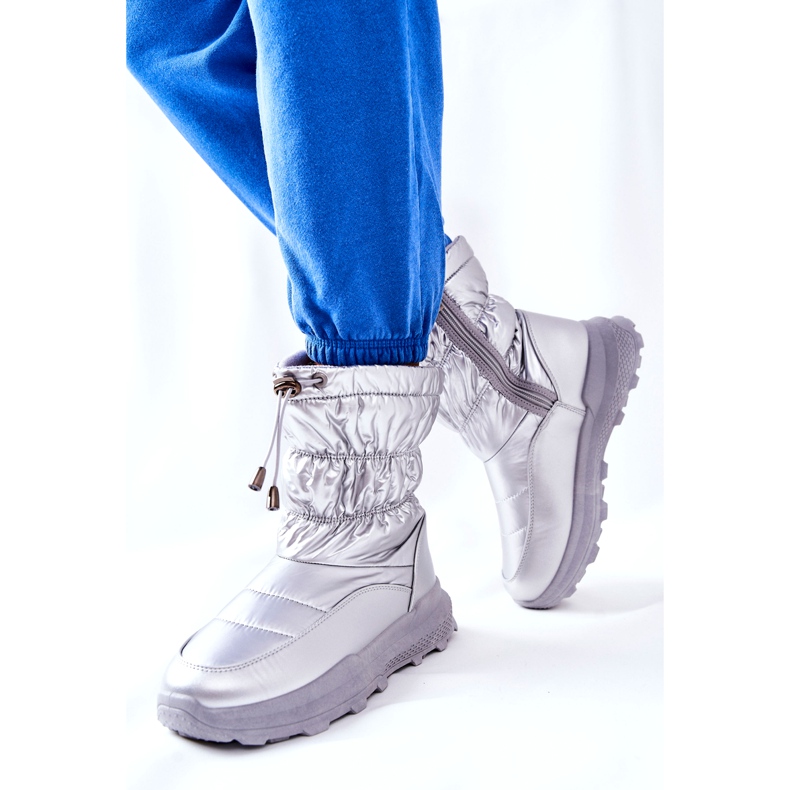 PE1 Damskie Ocieplane Śniegowce Na Suwak Srebrne Starbone srebrny 4