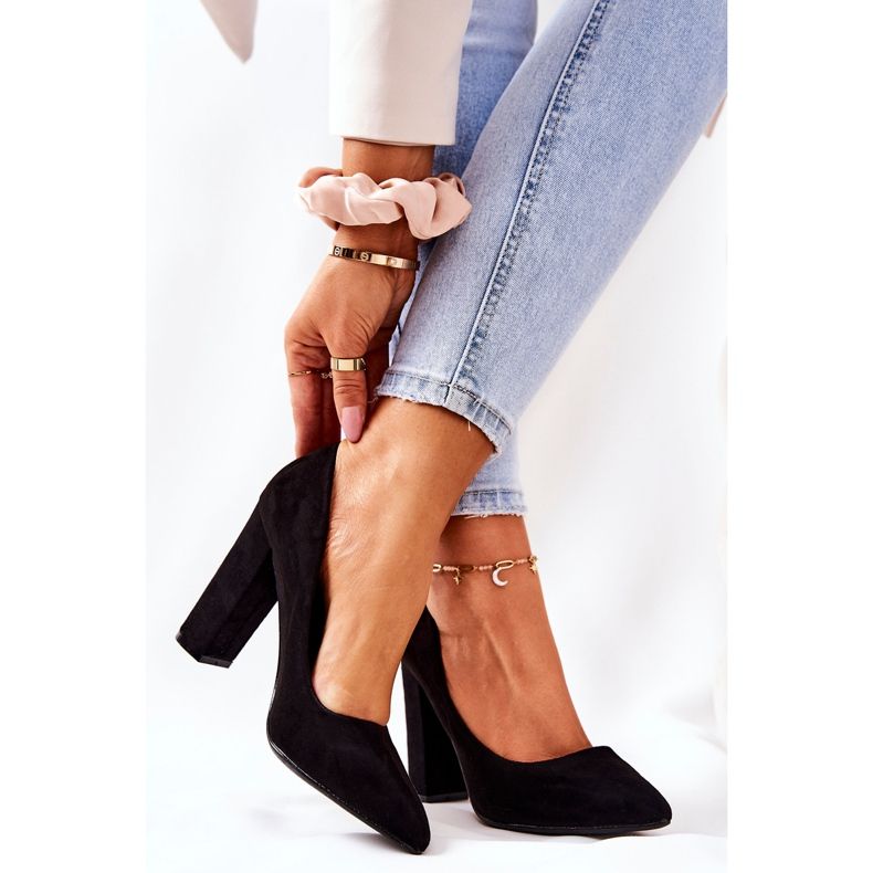 WS1 Zamszowe Czółenka Na Słupku Czarne Valoris 1