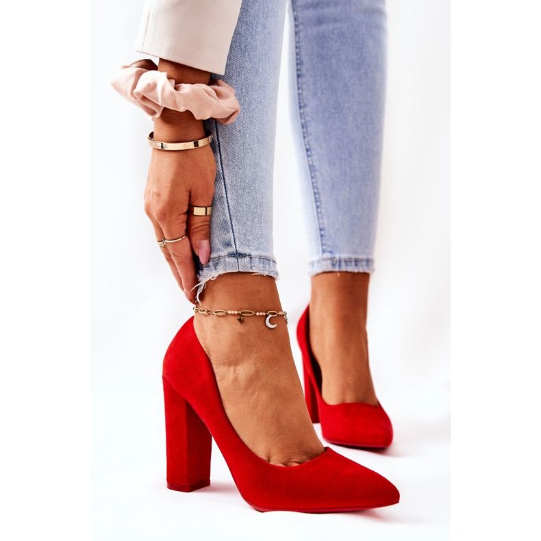 WS1 Zamszowe Czółenka Na Słupku Czerwone Valoris 1