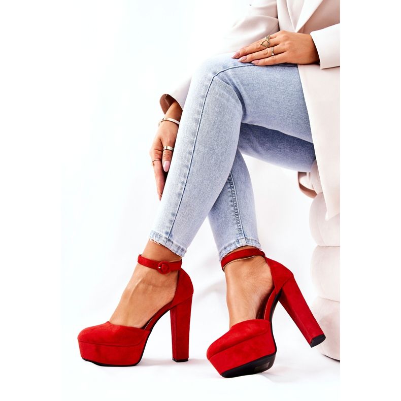 WS1 Czółenka Na Słupku Platformie Zamszowe Red Netel czerwone 1