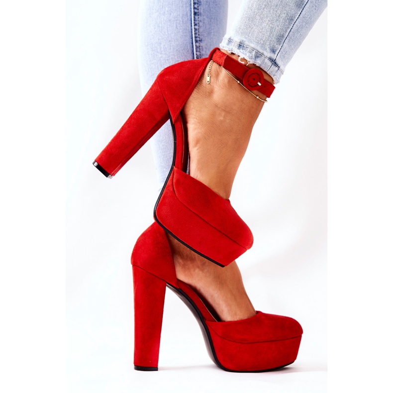 WS1 Czółenka Na Słupku Platformie Zamszowe Red Netel czerwone 2