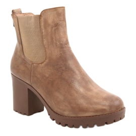 Beżowe botki na słupku Auger beżowy brązowe 1