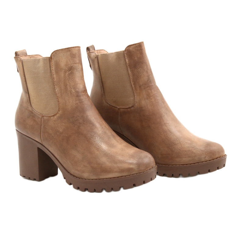 Beżowe botki na słupku Auger beżowy brązowe 4