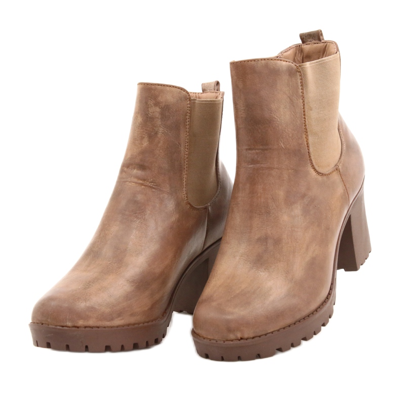 Beżowe botki na słupku Auger beżowy brązowe 2