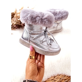 FR1 Dziecięce Śniegowce Z Futerkiem Srebrne Grandis srebrny 3