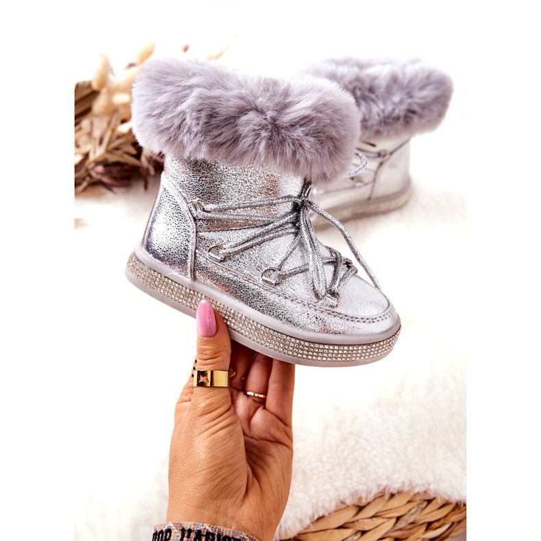 FR1 Dziecięce Śniegowce Z Futerkiem Srebrne Grandis srebrny 3