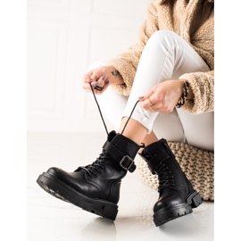 Super Mode Sznurowane Botki Ze Sprzączką czarne 1