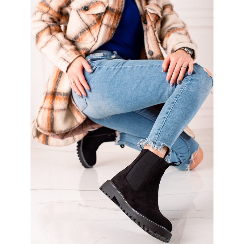 Ideal Shoes Zamszowe Botki Na Platformie czarne 1