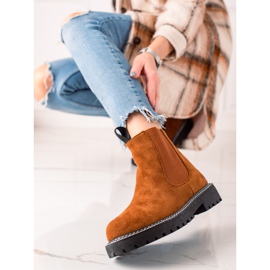 Ideal Shoes Zamszowe botki na platformie brązowe 2