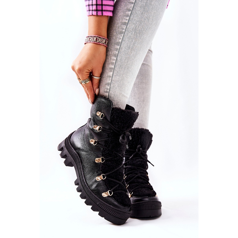 PF1 Ocieplane Skórzane Botki Trapery Czarne Cateline 1