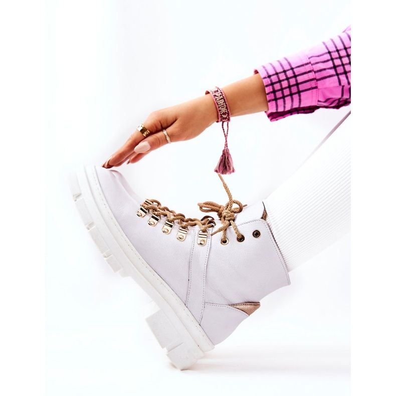 PF1 Skórzane Ocieplane Botki Białe Brescia 2