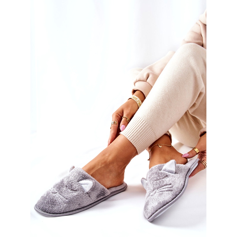 PE1 Papcie Błyszczące Kotki Z Uszami Szare Kaisy 4