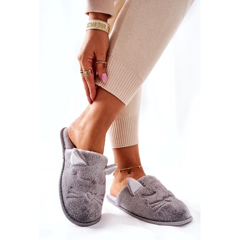 PE1 Papcie Błyszczące Kotki Z Uszami Szare Kaisy 1