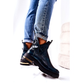 PA2 Skórzane Botki Ocieplane Krokodyl Zielone Tanya czarne 2