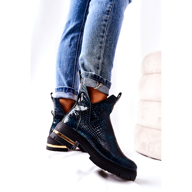 PA2 Skórzane Botki Ocieplane Krokodyl Zielone Tanya czarne 2