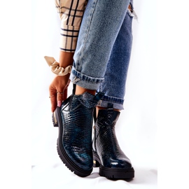 PA2 Skórzane Botki Ocieplane Krokodyl Zielone Tanya czarne 3