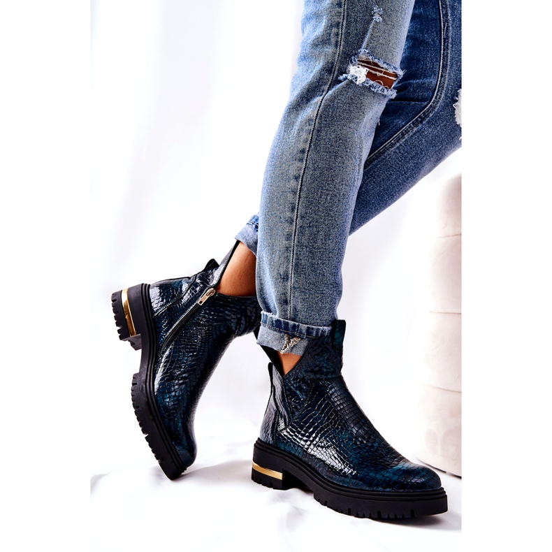 PA2 Skórzane Botki Ocieplane Krokodyl Zielone Tanya czarne 1