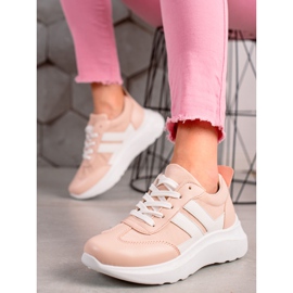 Ideal Shoes Modne Sneakersy Z Paskami białe różowe 2