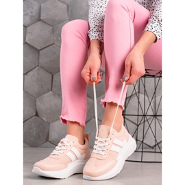 Ideal Shoes Modne Sneakersy Z Paskami białe różowe 1