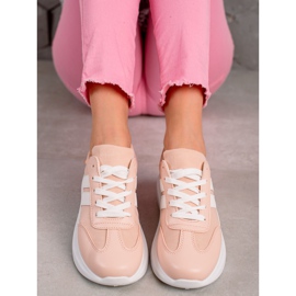 Ideal Shoes Modne Sneakersy Z Paskami białe różowe 4
