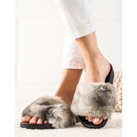 TRENDI Kapcie Z Futerkiem szare 1