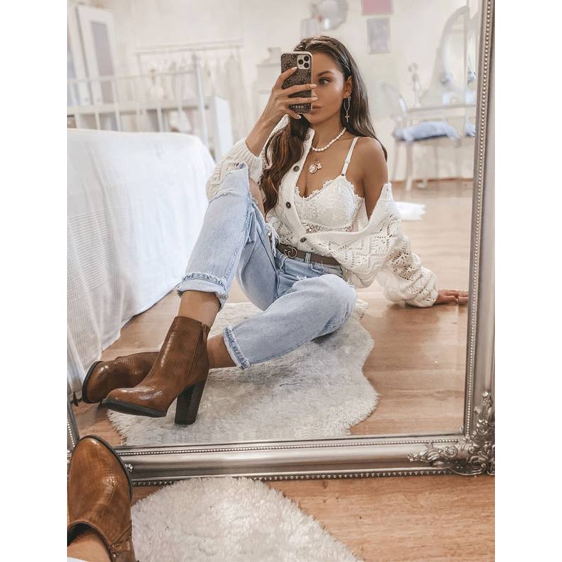 Brązowe botki na słupku Zahara 1