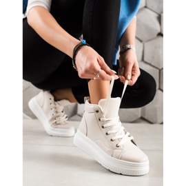 Renda Wysokie Trampki Z Eko Skóry beżowy 1