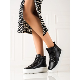 Renda Wysokie Trampki Z Eko Skóry czarne 1