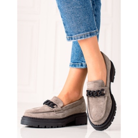 Zamszowe Szare Mokasyny LA.FI czarne 1