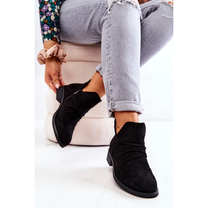 PS1 Ażurowe Marszczone Botki Czarne Cynthia 1