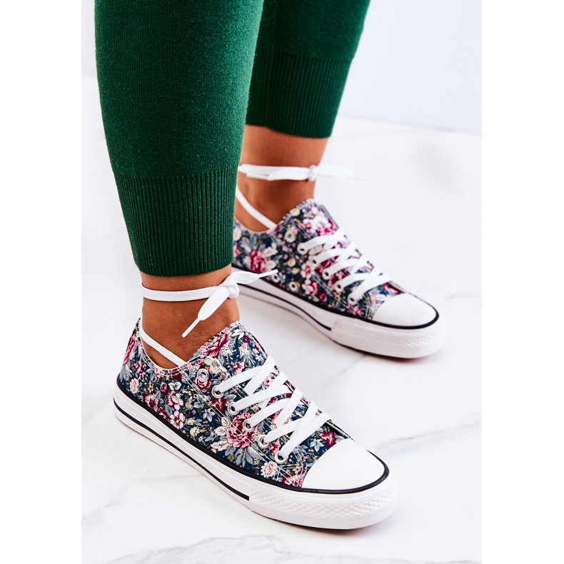 FS2 Niskie Trampki W Kwiaty Zielone Desiree 2